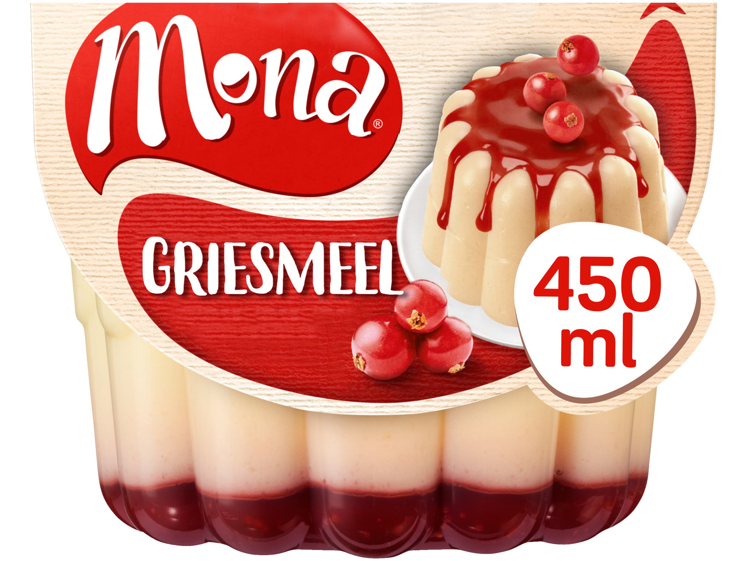 Mona Griesmeelpudding met rode bessensaus